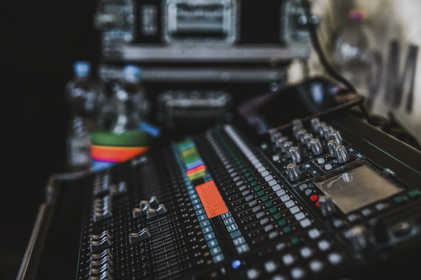 Close-up of a digital mixing console